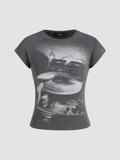 Jersey Round Neckline Graphic Short Sleeve Tee